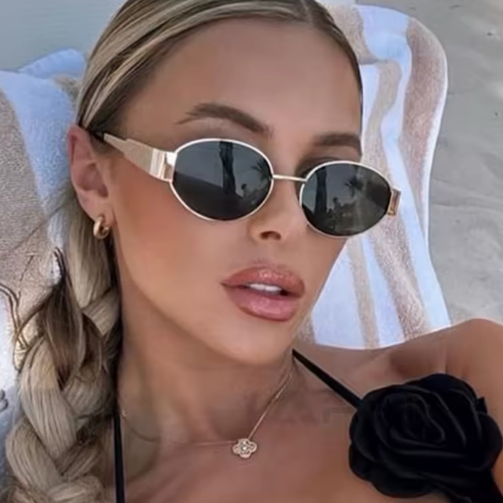 Chic Black and Gold Oval Sunglasses